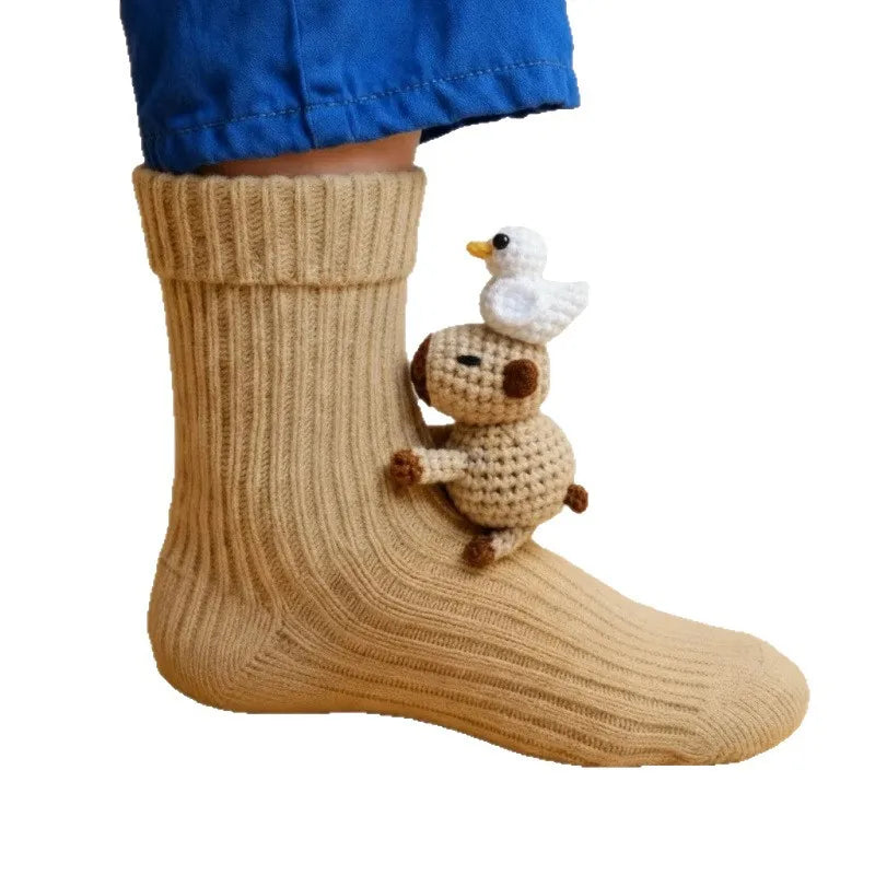 Adorable Knitted Animal Socks 3D Polyester Warm Mid-Calf Casual Socks for Men And Women Summer Season Cross-Border Product
