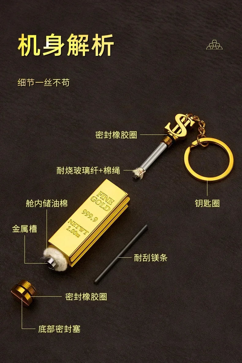 Ten Thousand Match Lighter Windproof High Value Gold Bar Shape Kerosene Lighter Creative Personality Anti-drop Cool lighter