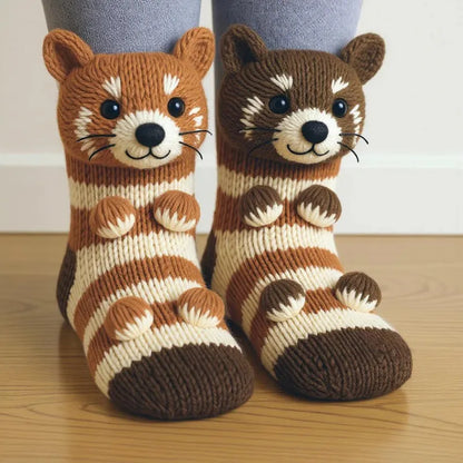 Adorable Knitted Animal Socks 3D Polyester Warm Mid-Calf Casual Socks for Men And Women Summer Season Cross-Border Product